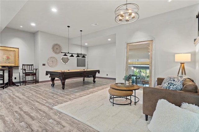 game room featuring billiards and wood-type flooring