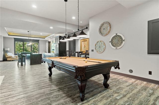 rec room featuring pool table and hardwood / wood-style floors