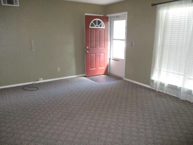 entryway featuring dark colored carpet and plenty of natural light