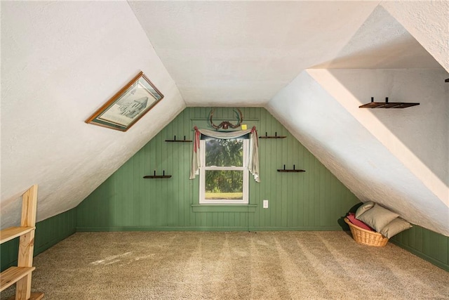 additional living space with lofted ceiling and carpet flooring