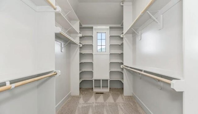 walk in closet featuring carpet flooring