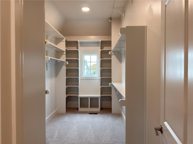 walk in closet with carpet