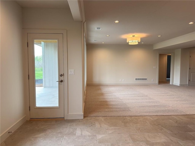 interior space featuring visible vents, recessed lighting, and baseboards