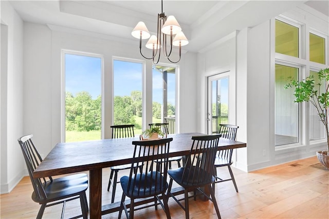 22063 W 100th Ter, Lenexa, KS 66220 - dining room featuring light wood finished floors, a chandelier, and a tray ceiling