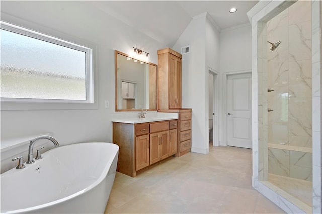 22063 W 100th Ter, Lenexa, KS 66220 - full bath with a freestanding tub, a marble finish shower, and vanity