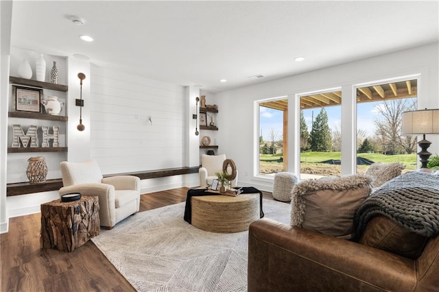 living room with wood-type flooring