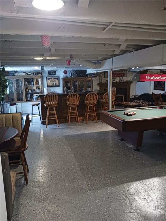 recreation room with billiards and bar area