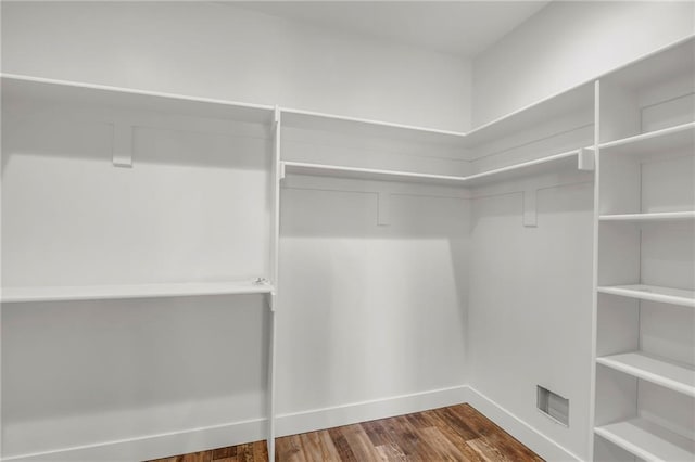 spacious closet featuring dark hardwood / wood-style flooring