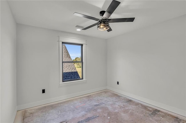 unfurnished room with ceiling fan