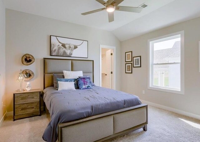 9300 Zarda Dr, Lenexa, KS 66227 - bedroom featuring baseboards, visible vents, light colored carpet, and vaulted ceiling