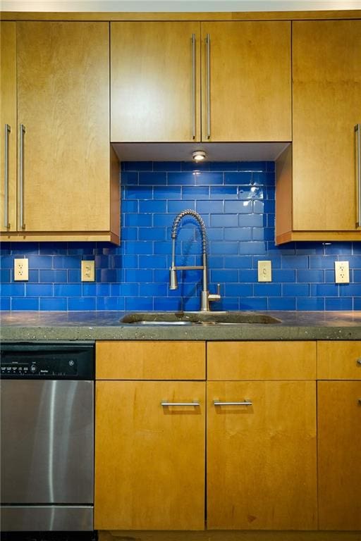 kitchen with decorative backsplash, stainless steel dishwasher, and sink