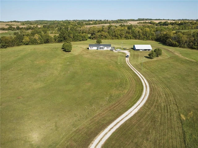 aerial view featuring a rural view