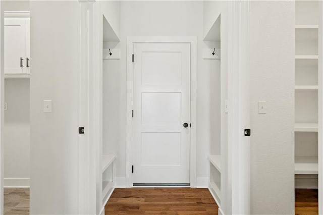 mudroom with hardwood / wood-style floors