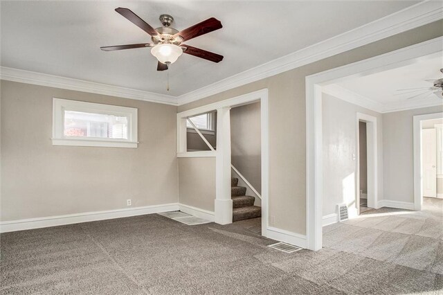 interior space featuring crown molding and ceiling fan