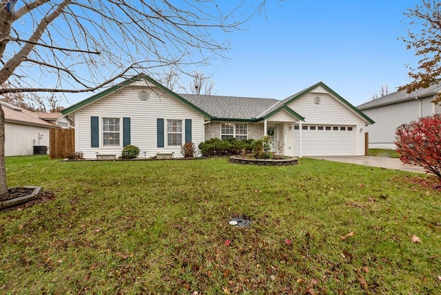 ranch-style house with a front lawn and a garage