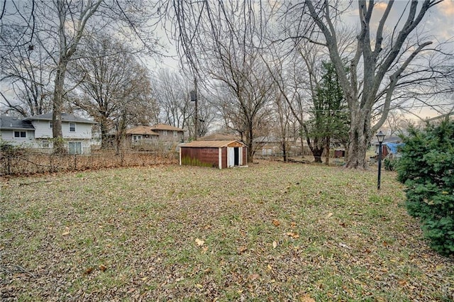 view of yard with a storage unit