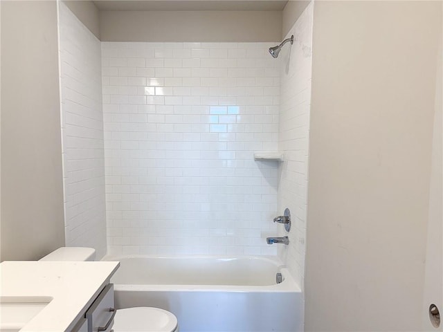 full bathroom featuring toilet, vanity, and shower / washtub combination