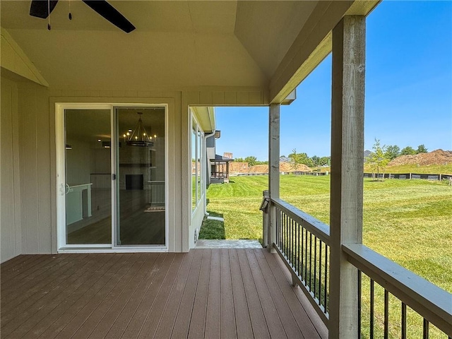 22070 W 100th Ter, Lenexa, KS 66220 - wooden deck featuring a lawn and a ceiling fan