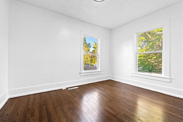 spare room featuring hardwood / wood-style floors, a textured ceiling, and plenty of natural light