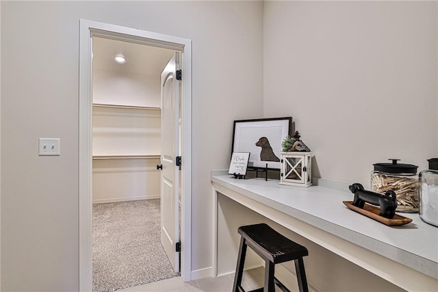 home office featuring light colored carpet