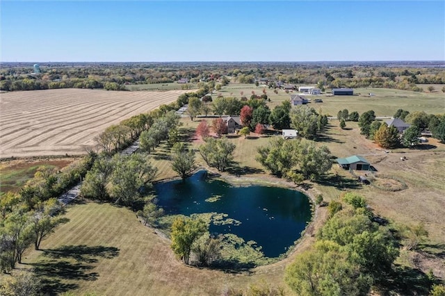 bird's eye view with a rural view and a water view