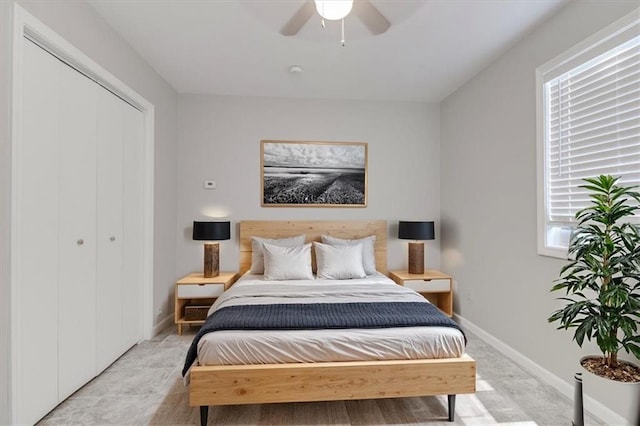 bedroom with a closet and ceiling fan