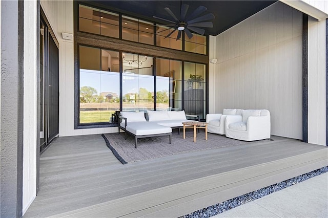 17004 Parkhill St, Overland Park, KS 66221 - wooden terrace with an outdoor living space and a ceiling fan