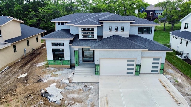 17004 Parkhill St, Overland Park, KS 66221 - view of front of home with a garage, roof with shingles, and stucco siding