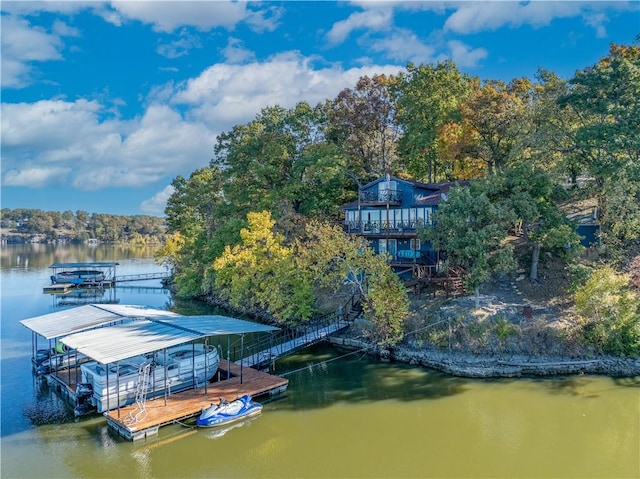 dock area featuring a water view