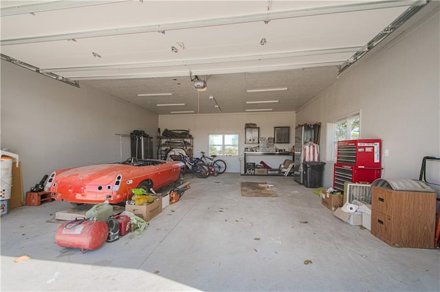 garage with a garage door opener