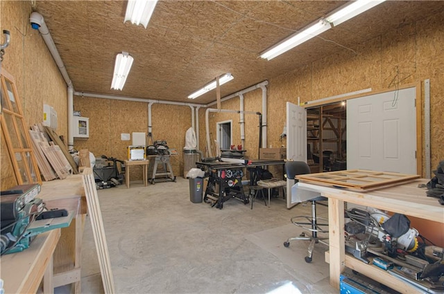 interior space featuring a workshop area