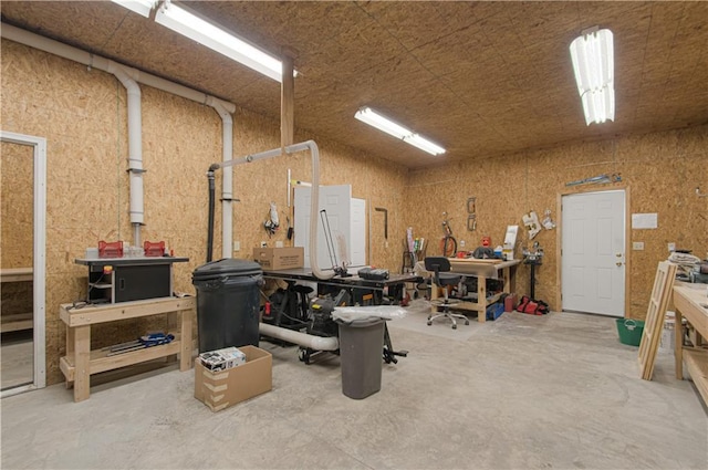 garage featuring a workshop area