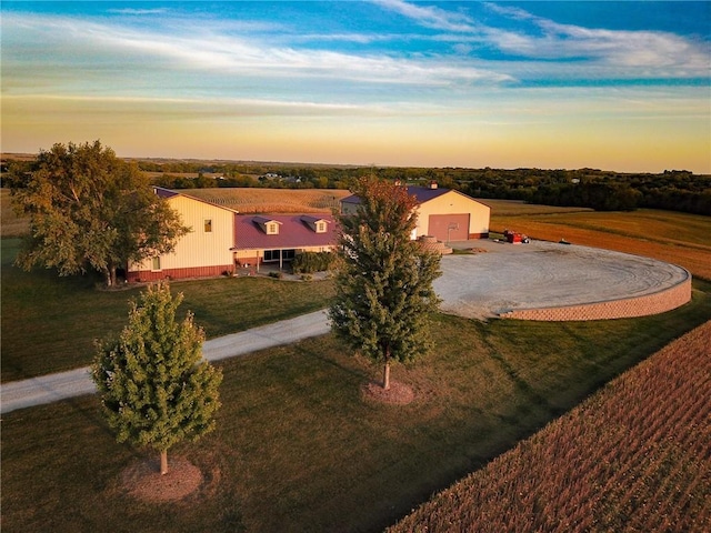 view of aerial view at dusk