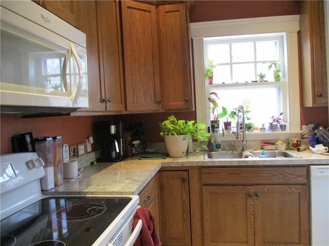 kitchen with white appliances and sink