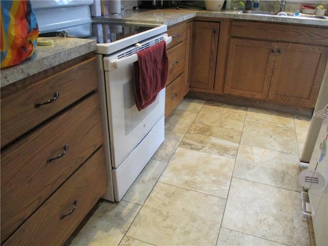 kitchen featuring white electric range and sink