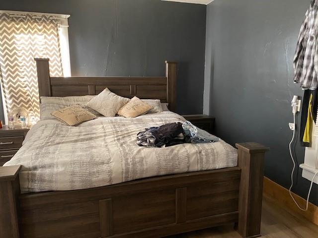 bedroom with wood-type flooring