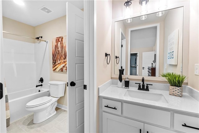 7016 N Polk Ave, Kansas City, MO 64151 - full bathroom featuring toilet, vanity, shower / washtub combination, and tile patterned flooring