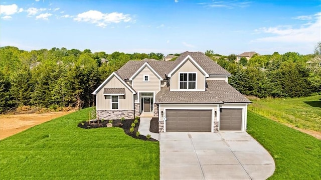 7016 N Polk Ave, Kansas City, MO 64151 - view of front of property featuring driveway, board and batten siding, a front yard, and stone siding