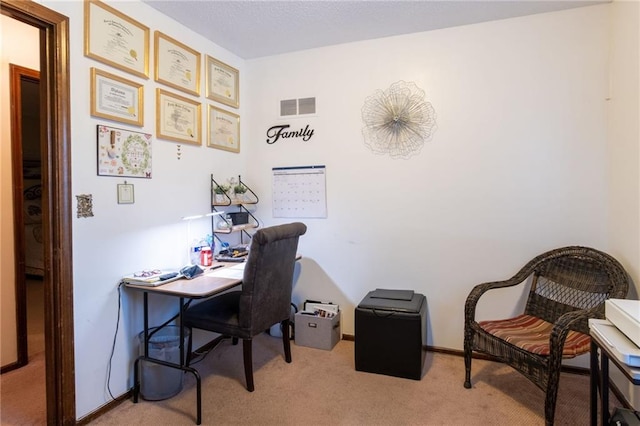 view of carpeted home office