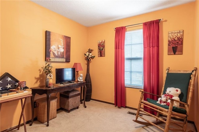 home office featuring light carpet