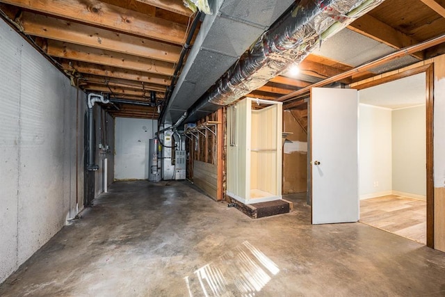 basement with water heater