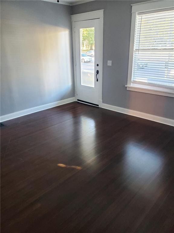 interior space with dark wood-type flooring