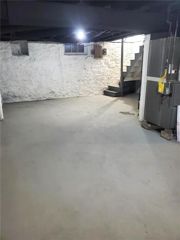 basement with heating unit