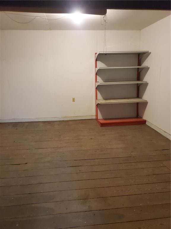 basement featuring dark hardwood / wood-style flooring