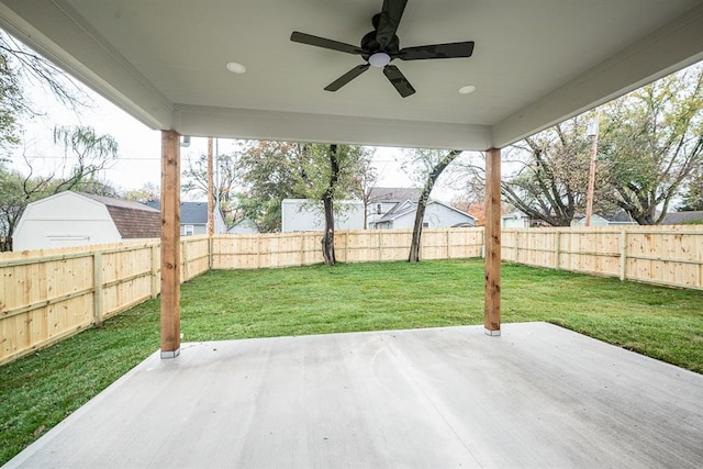 view of patio with ceiling fan