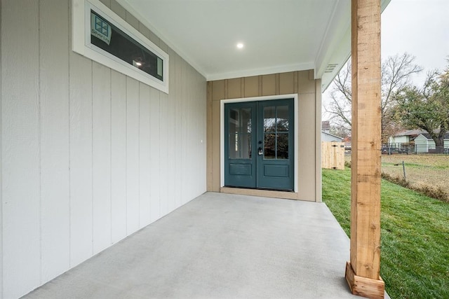 property entrance with french doors