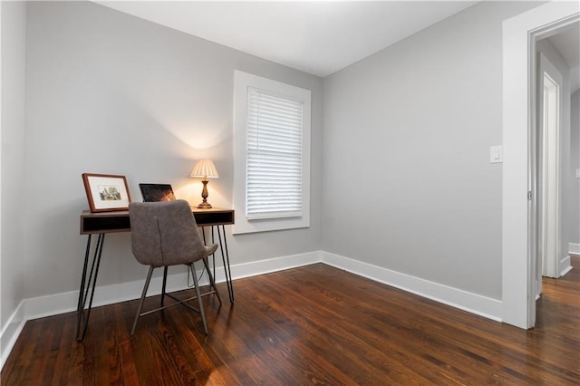 office area with dark wood-type flooring