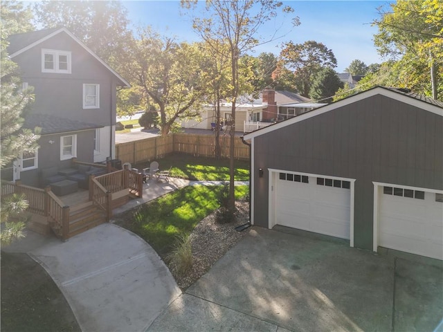 exterior space with an outdoor structure and a garage