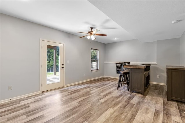 interior space with light hardwood / wood-style floors, plenty of natural light, and ceiling fan