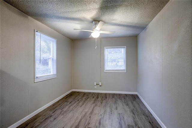 spare room featuring wood-type flooring and ceiling fan